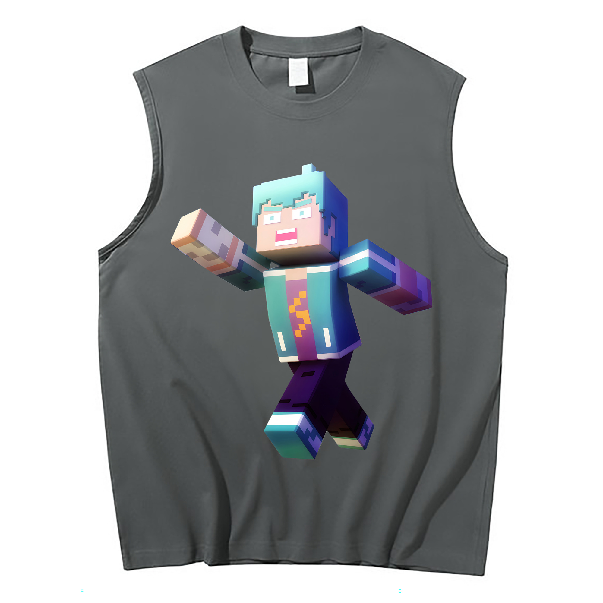 （画像用） マインクラフト ブロックの世界 Minecraft MC Block world コットン100％タンクトップ（フロントプリント）